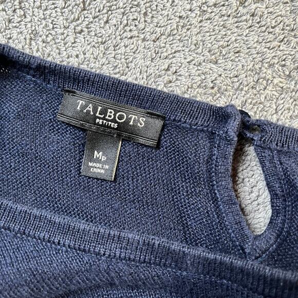 Talbots Top Womens Medium Petite Blue Knit Linen Long Sleeve Pullover Casual - Picture 5 of 8
